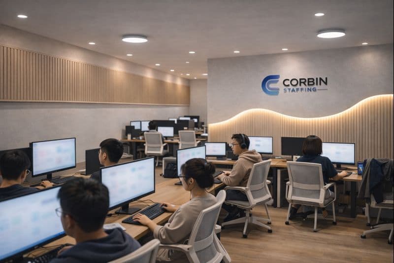 A professional team working together in an office